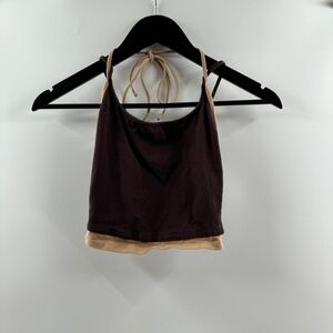 Tilly’s Brown & Tan Cropped Tank Top (Size Small)